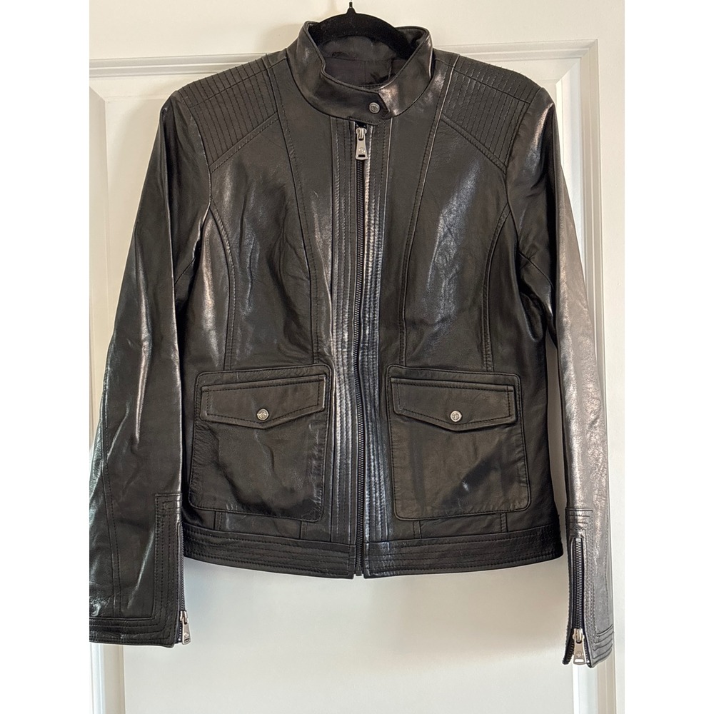 Bernardo Genuine Leather Motorcycle Jacket Black Size S